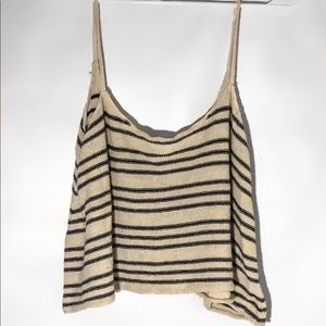 American Eagle Knitted Tan & Navy Striped Crop Top